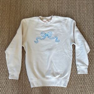 Ivory Sweatshirt with Blue Bow (Small)